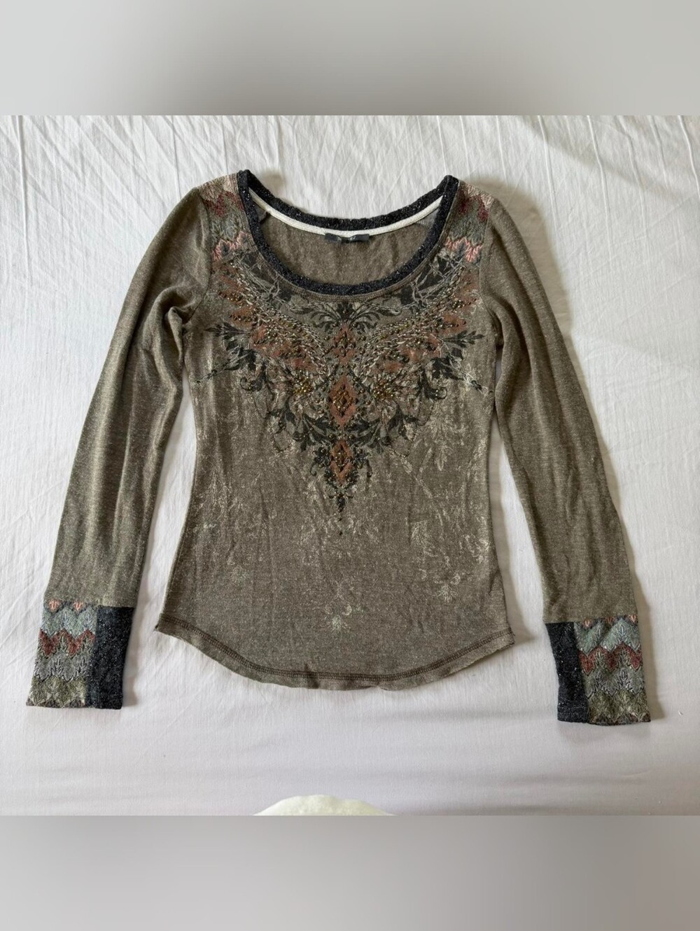 Y2K Miss Me Long Sleeve Beaded Top Sz Small Womens